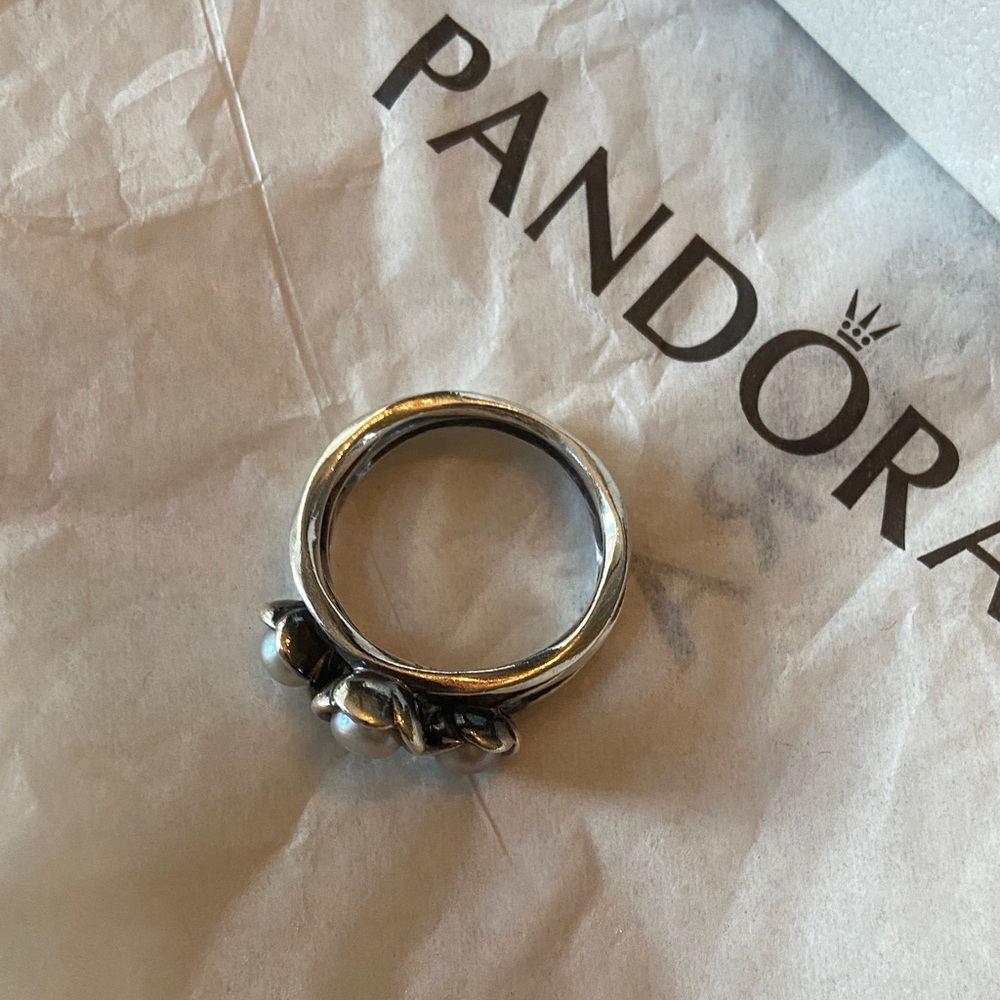 Pandora Three Wishes Pearl and Sterling Silver Ring Size 7 - Picture 2 of 6
